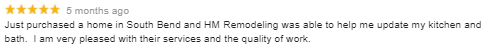 5 star review for HM Remodeling